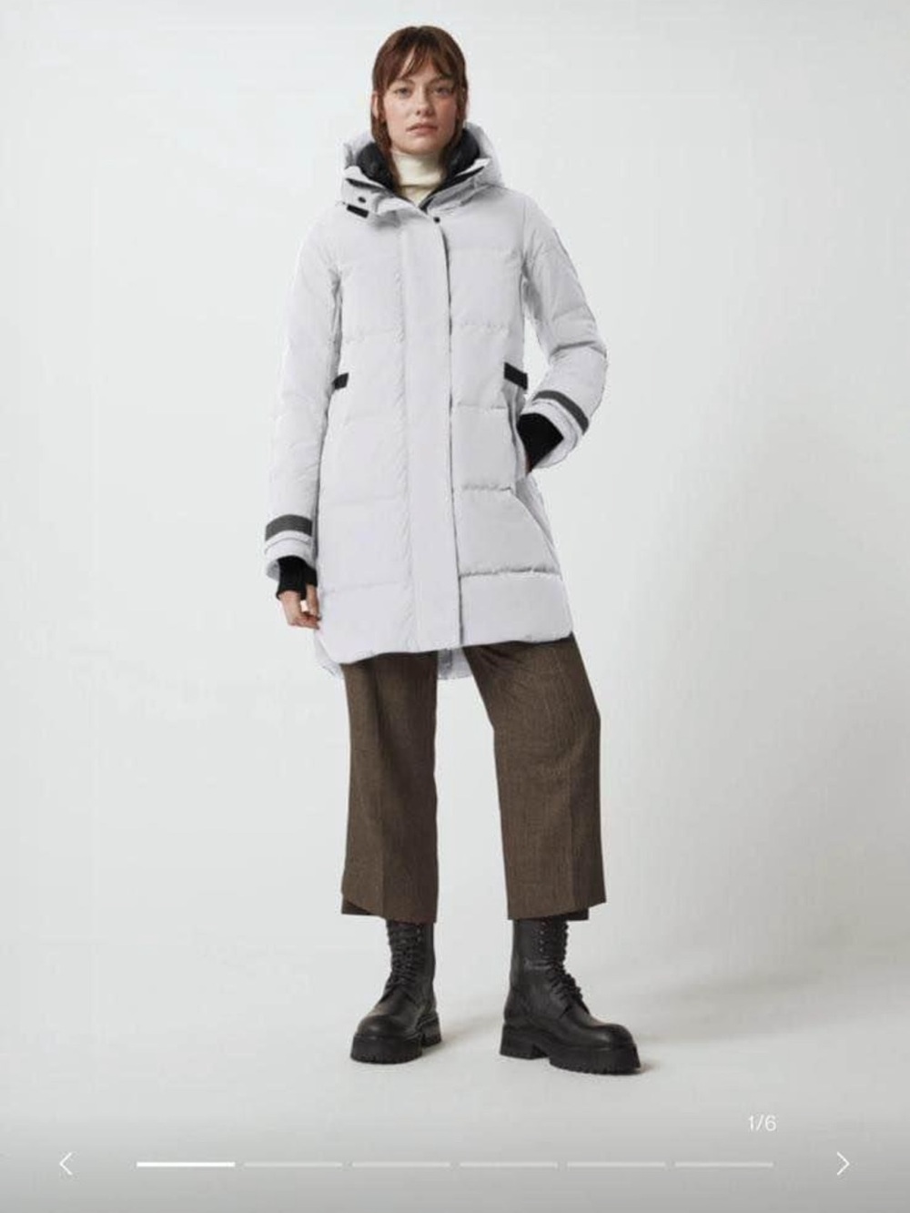 Canada Goose Light Gray Hooded Puffer Coat with Contrast Trim